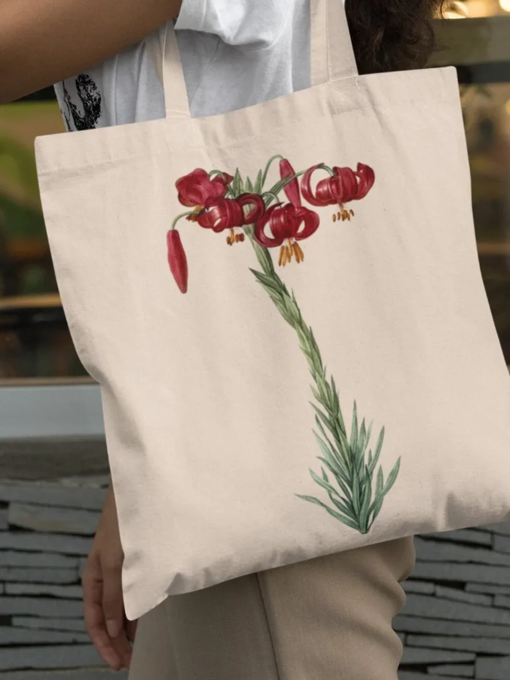 Lily Vintage Floral Print Graphic Canvas Tote Bag